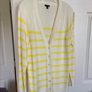 Talbots Striped Yellow and Cream boyfriend cardigan